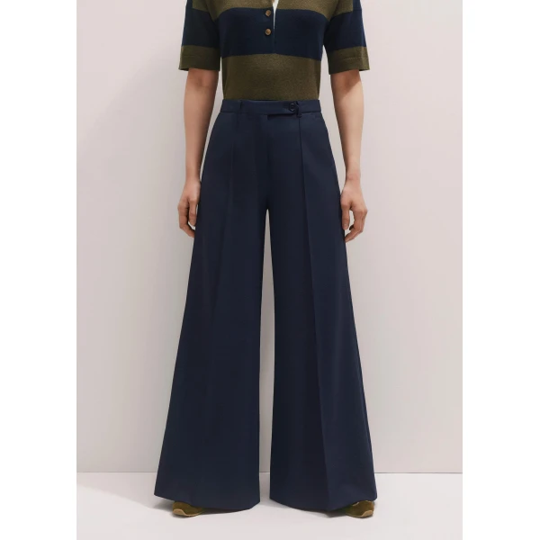 Me + Em Wool-Blend Exaggerated Flare Trouser – luxury British Blue in Me and Em exclusively at Luxury Shoes 