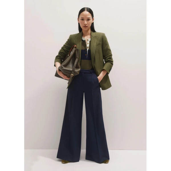 Me and Em Wool-Blend Exaggerated Flare Trouser – luxury British Blue in Me and Em exclusively at Luxury Shoes 