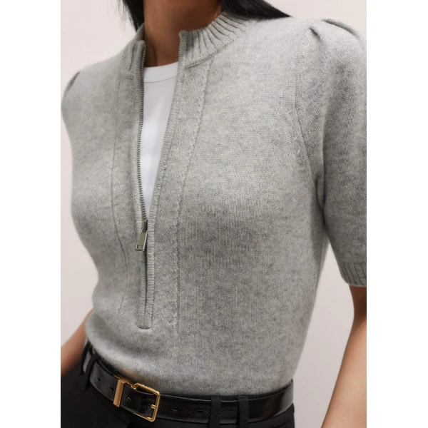 Me + Em Zip Neck Knit Tee – luxury British Gray in Me and Em exclusively at Luxury Shoes 