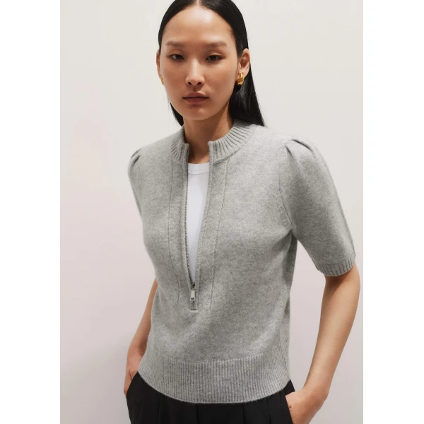 Me and Em Zip Neck Knit Tee – luxury British Gray in Me and Em exclusively at Luxury Shoes 