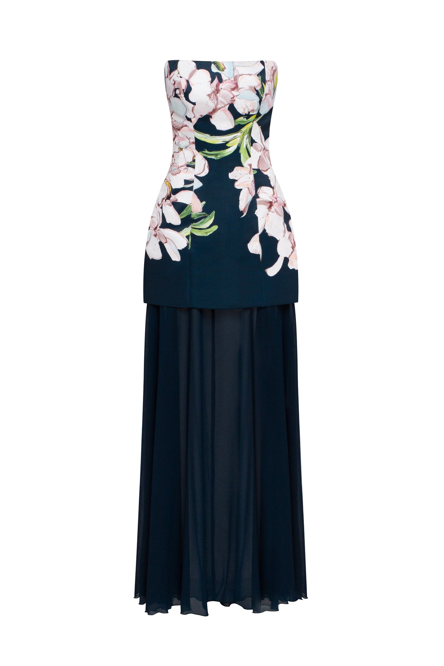 Milla 2-in-1 floral mini with a detachable deep ocean green underskirt Dress