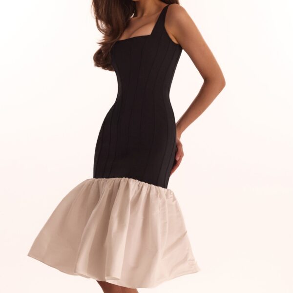 Milla Black fitted maxi dress with white puffy tiered skirt, Parisienne, view 5