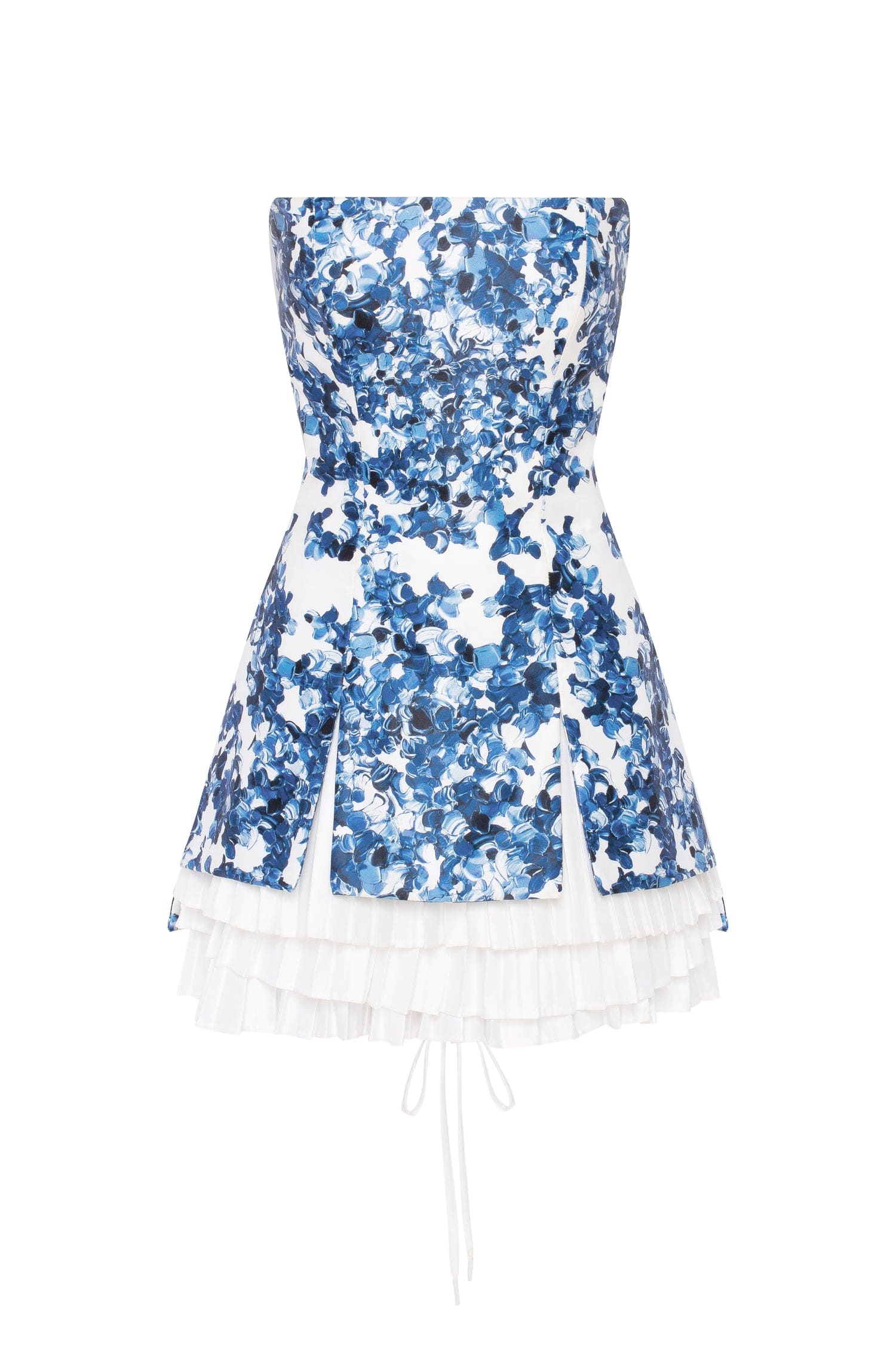 Milla Strapless blue hydrangea mini dress with accent lacing