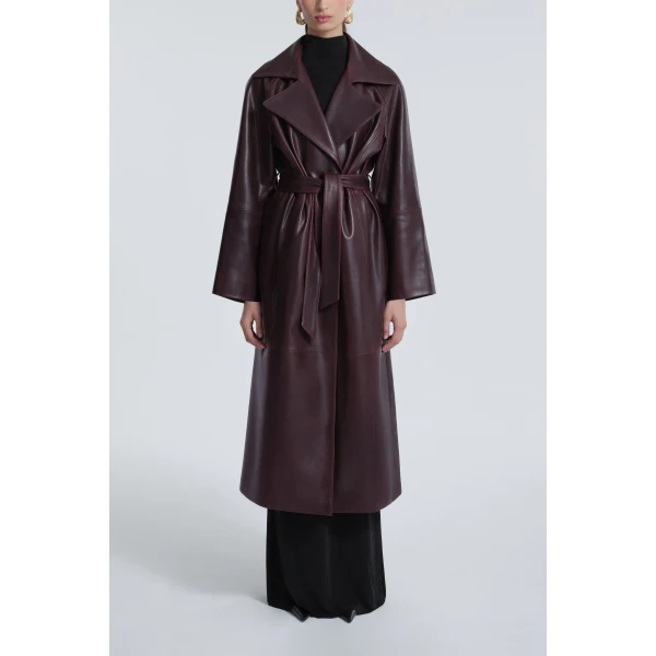 Nour Hammour Coats Color | Althea Belted Leather Coat luxury leather Coats from Luxury Shoes 