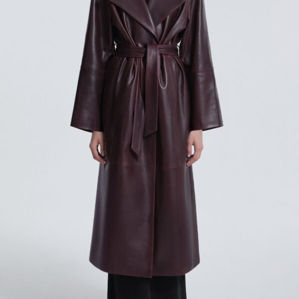 Nour Hammour Althea Belted Leather Coat, view 2