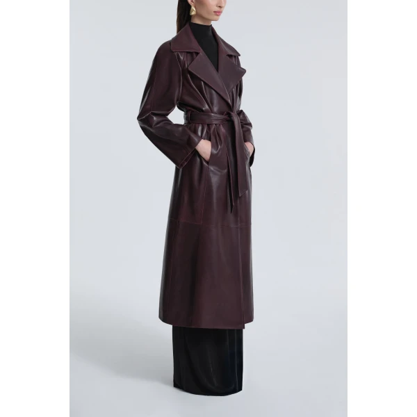 Nour Hammour Coats Color | Althea Belted Leather Coat luxury leather Coats from Luxury Shoes 