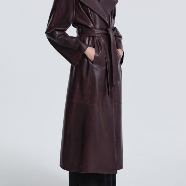 Nour Hammour Althea Belted Leather Coat, view 3