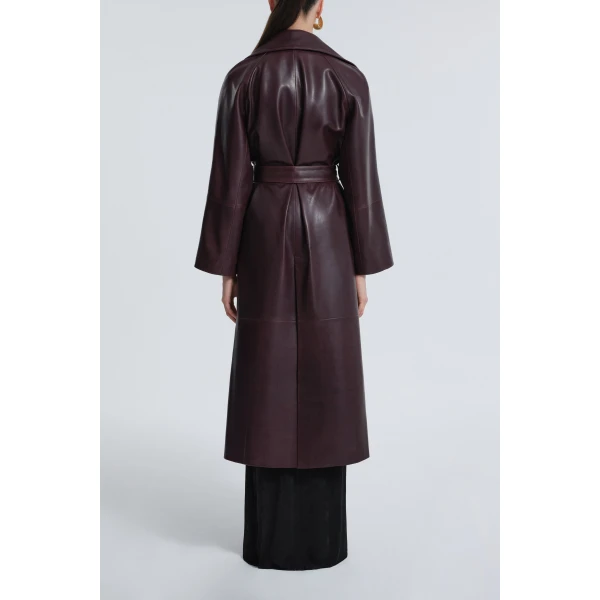 Nour Hammour Coats Color | Althea Belted Leather Coat luxury leather Coats from Luxury Shoes 
