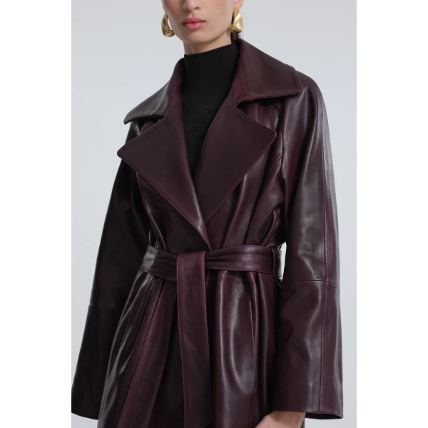 Nour Hammour Coats Color | Althea Belted Leather Coat luxury leather Coats from Luxury Shoes 