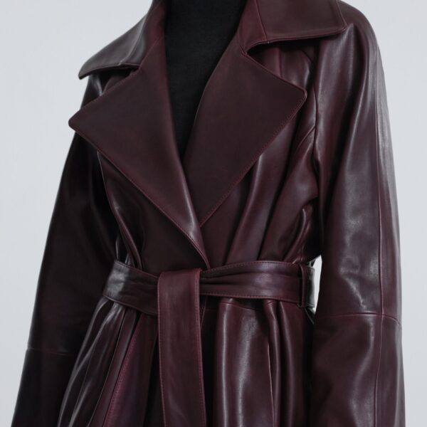 Nour Hammour Althea Belted Leather Coat, view 5