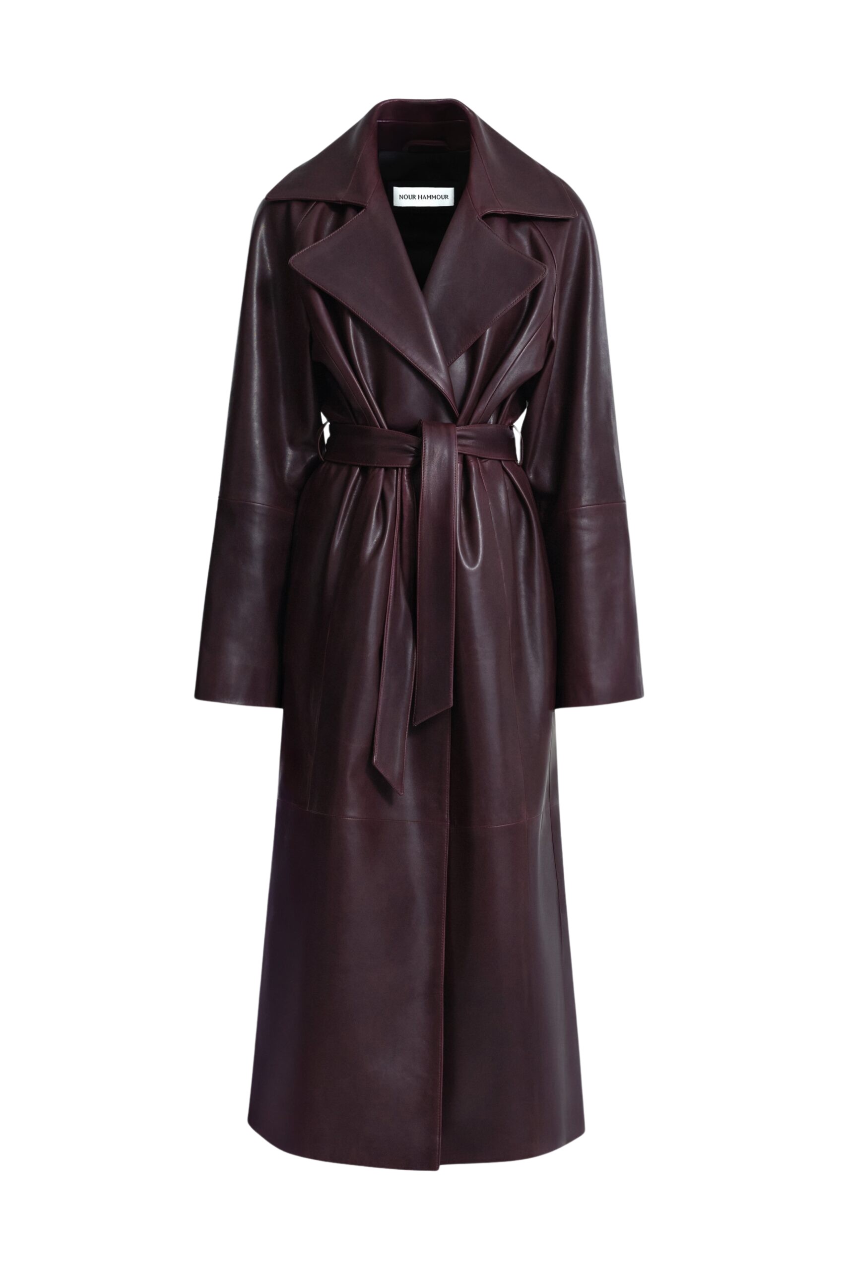 Nour Hammour Althea Belted Leather Coat