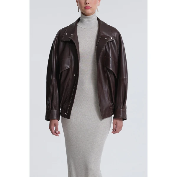 Nour Hammour Jackets Color | Ariste Structured Leather Bomber luxury leather Jackets from Luxury Shoes 