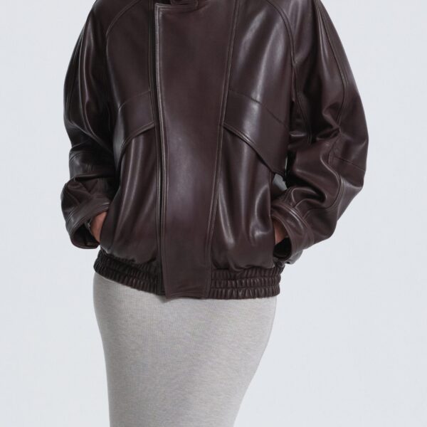 Nour Hammour Ariste Structured Leather Bomber Jacket, view 3