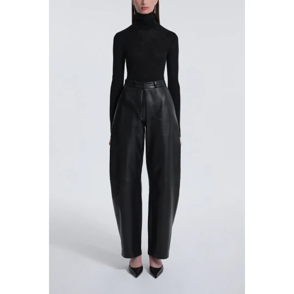 Nour Hammour Pants Color | Barrel Pants Softly Sculpted Leather Pants luxury leather Pants from Luxury Shoes 