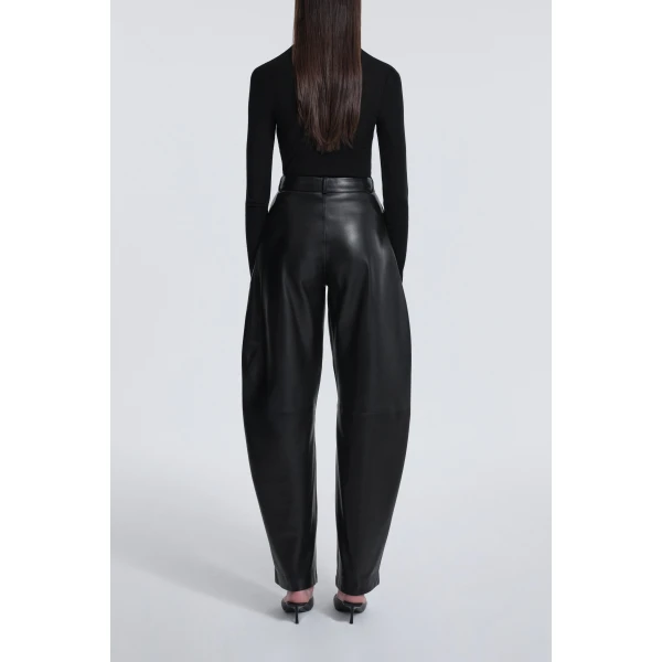 Nour Hammour Pants Color | Barrel Pants Softly Sculpted Leather Pants luxury leather Pants from Luxury Shoes 