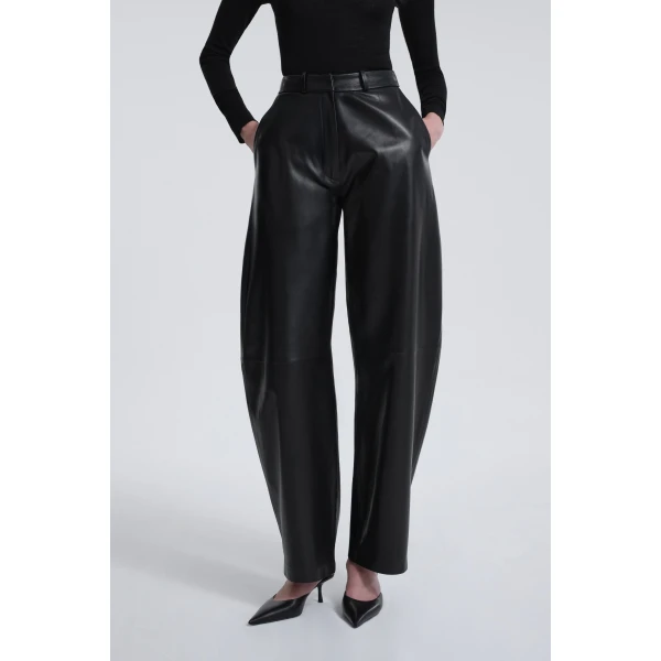 Nour Hammour Pants Color | Barrel Pants Softly Sculpted Leather Pants luxury leather Pants from Luxury Shoes 