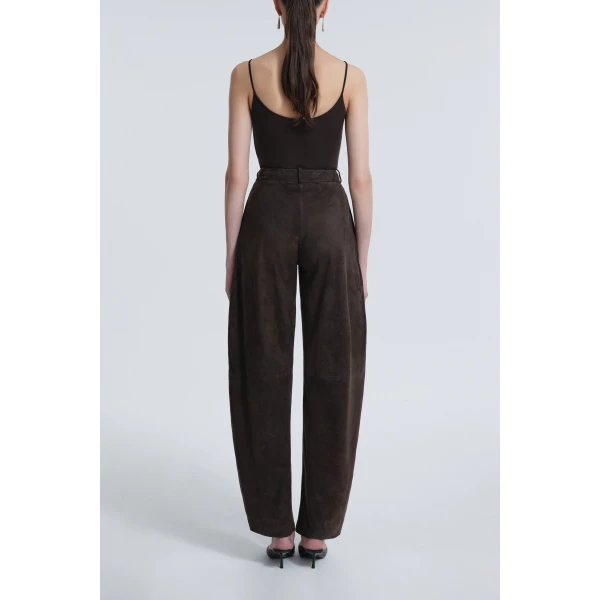 Nour Hammour Pants Color | Barrel Pants Softly Sculpted Suede Pants luxury leather Pants from Luxury Shoes 