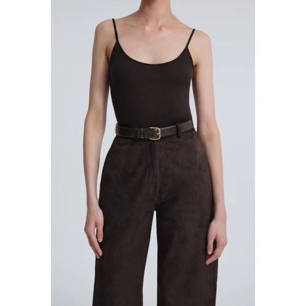 Nour Hammour Pants Color | Barrel Pants Softly Sculpted Suede Pants luxury leather Pants from Luxury Shoes 