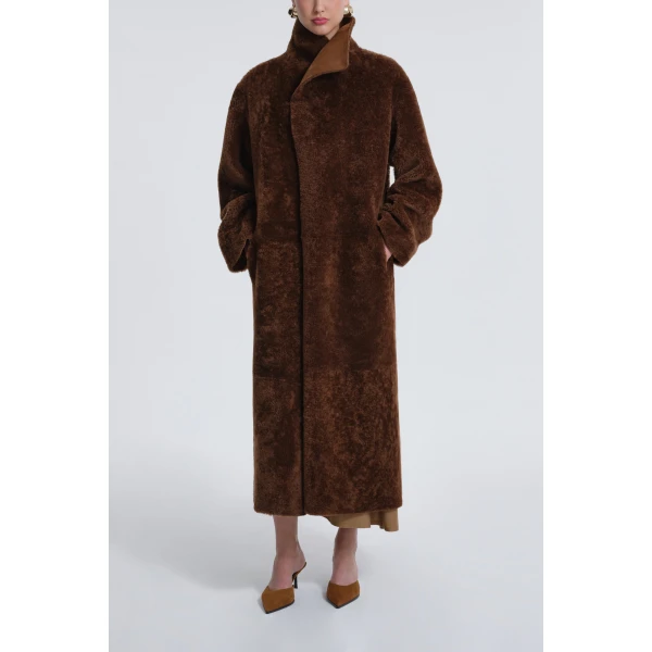Nour Hammour Coats Color | Birthday Coat Draped Shearling Coat luxury leather Coats from Luxury Shoes 