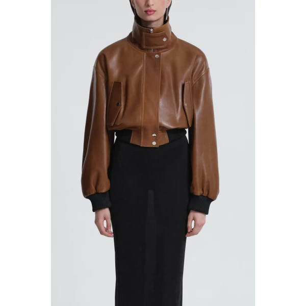 Nour Hammour Jackets Color | Briar Cropped Bomber Jacket luxury leather Jackets from Luxury Shoes 