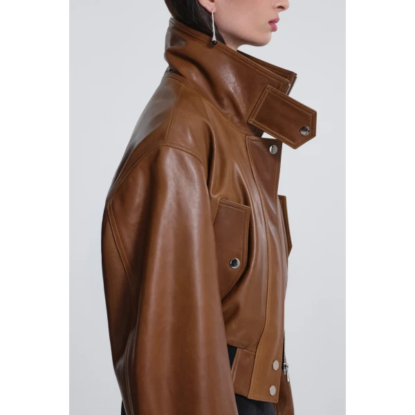 Nour Hammour Jackets Color | Briar Cropped Bomber Jacket luxury leather Jackets from Luxury Shoes 