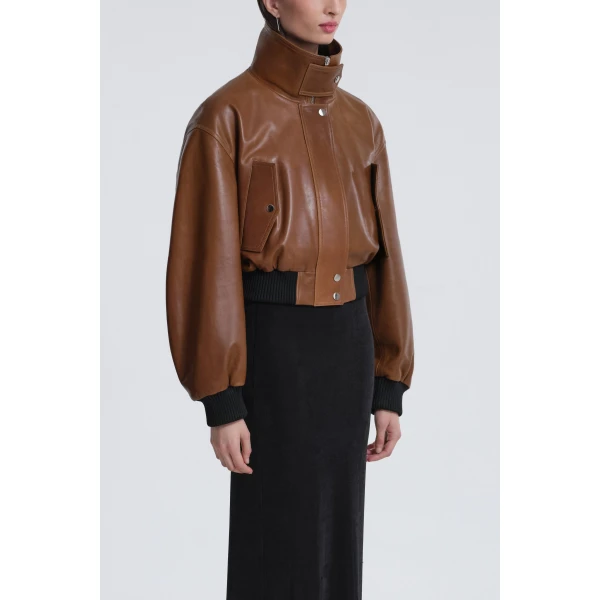 Nour Hammour Jackets Color | Briar Cropped Bomber Jacket luxury leather Jackets from Luxury Shoes 