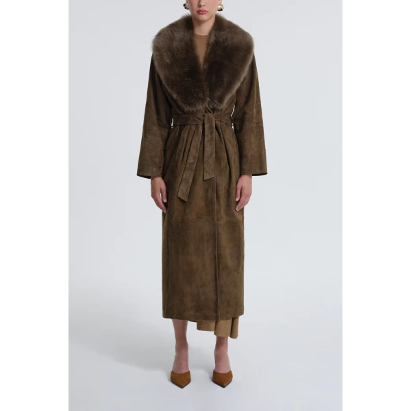 Nour Hammour Coats Color | Briona Luxurious Suede Coat luxury leather Coats from Luxury Shoes 