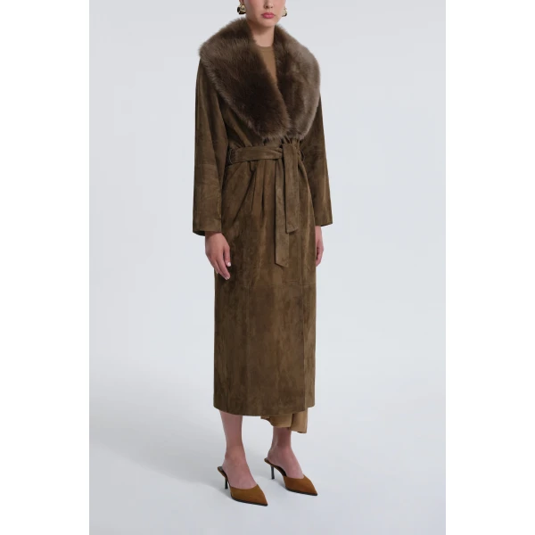Nour Hammour Coats Color | Briona Luxurious Suede Coat luxury leather Coats from Luxury Shoes 