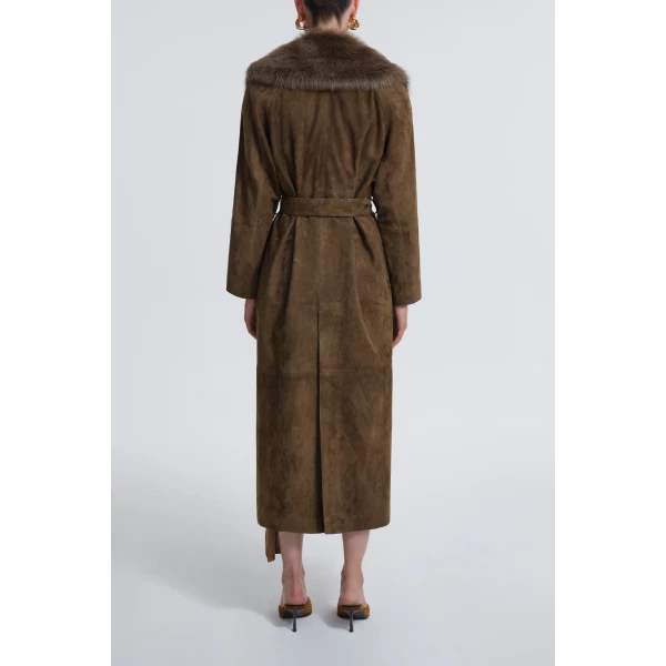 Nour Hammour Coats Color | Briona Luxurious Suede Coat luxury leather Coats from Luxury Shoes 