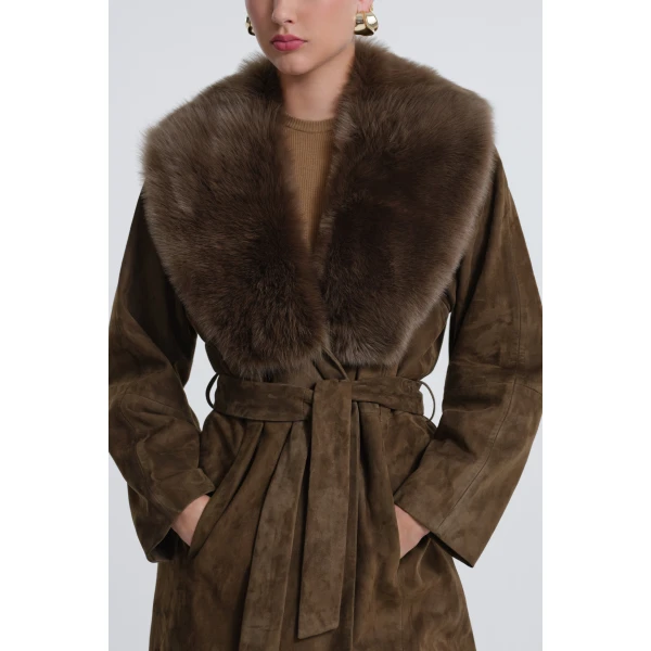 Nour Hammour Coats Color | Briona Luxurious Suede Coat luxury leather Coats from Luxury Shoes 