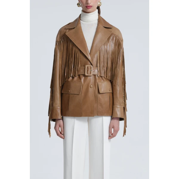 Nour Hammour Jackets Color | Cassidy Oversized Leather Fringe Jacket luxury leather Jackets from Luxury Shoes 