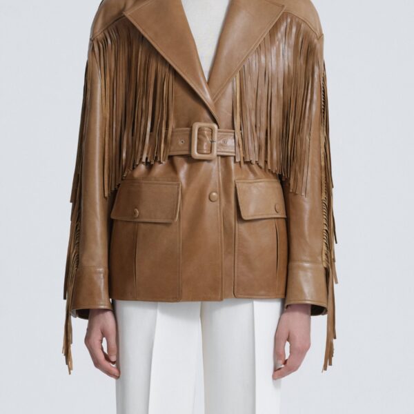 Nour Hammour Cassidy Oversized Leather Fringe Jacket, view 2