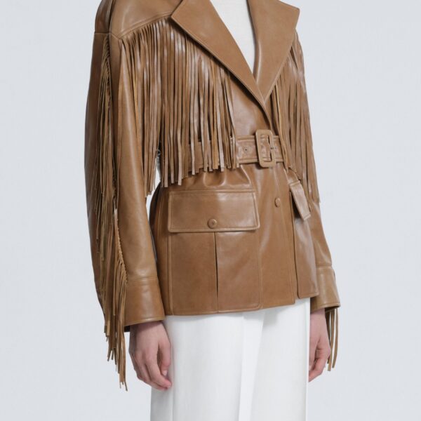 Nour Hammour Cassidy Oversized Leather Fringe Jacket, view 3