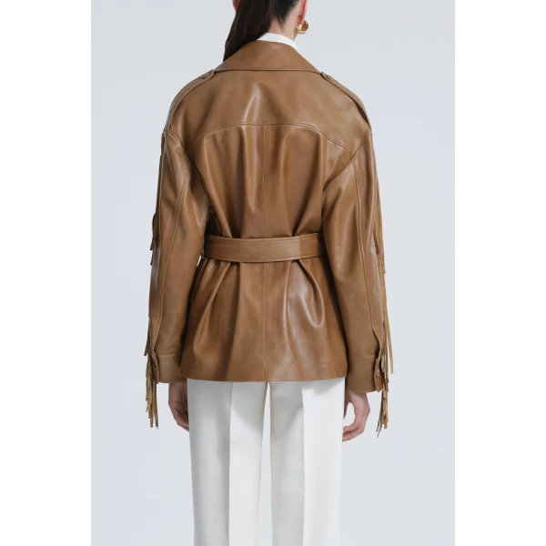 Nour Hammour Jackets Color | Cassidy Oversized Leather Fringe Jacket luxury leather Jackets from Luxury Shoes 
