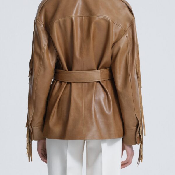 Nour Hammour Cassidy Oversized Leather Fringe Jacket, view 4