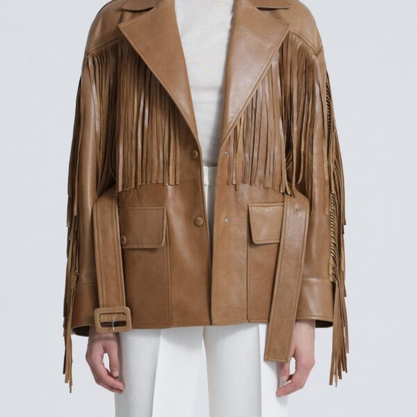 Nour Hammour Cassidy Oversized Leather Fringe Jacket, view 5
