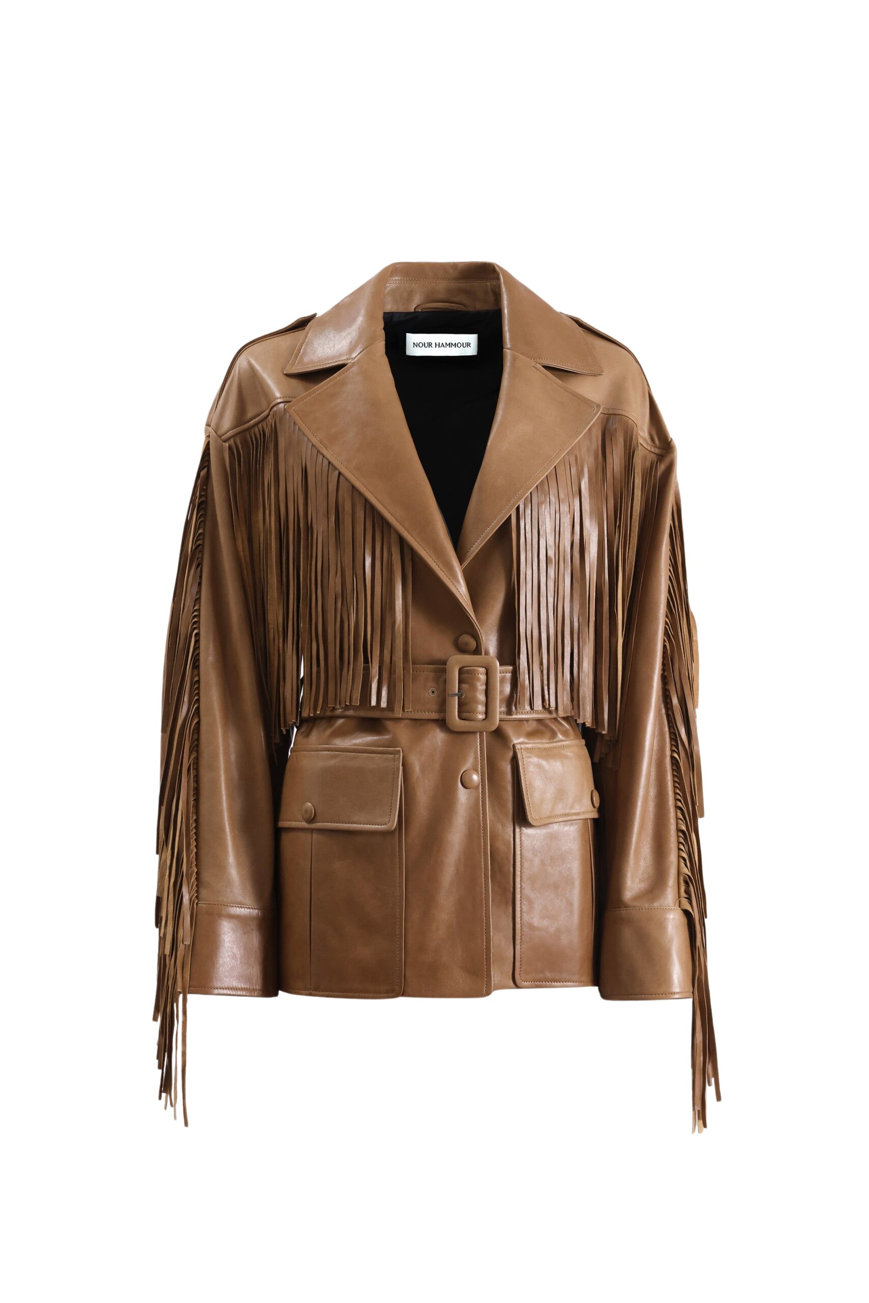Nour Hammour Cassidy Oversized Leather Fringe Jacket
