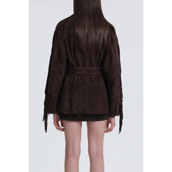 Nour Hammour Jackets Color | Cassidy Suede Fringe Jacket luxury leather Jackets from Luxury Shoes 
