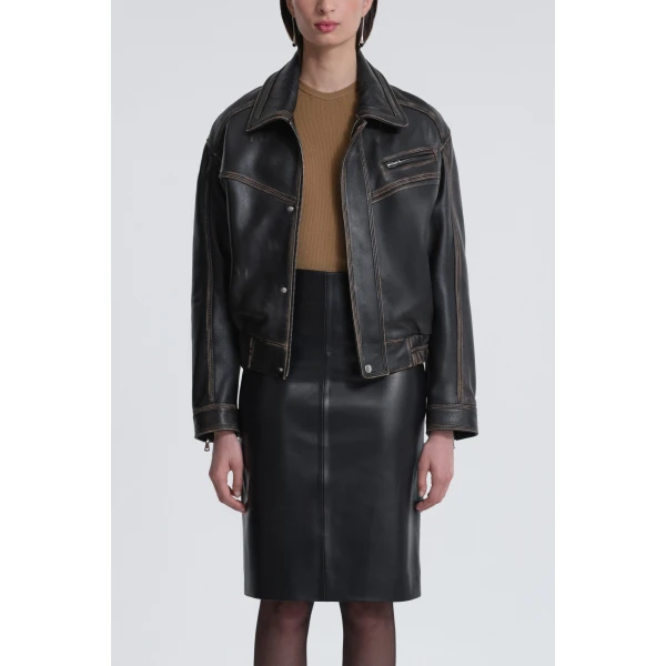 Nour Hammour Jackets Color | Clint Cropped Bomber Jacket luxury leather Jackets from Luxury Shoes 