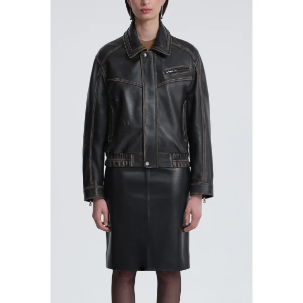 Nour Hammour Jackets Color | Clint Cropped Bomber Jacket luxury leather Jackets from Luxury Shoes 