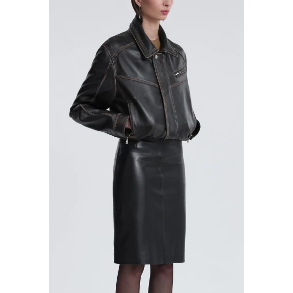 Nour Hammour Jackets Color | Clint Cropped Bomber Jacket luxury leather Jackets from Luxury Shoes 