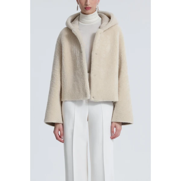 Nour Hammour Jackets Color | Cooper Hooded Curly Shearling Jacket luxury leather Jackets from Luxury Shoes 