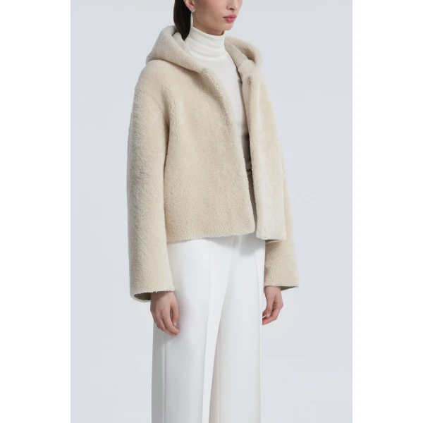 Nour Hammour Jackets Color | Cooper Hooded Curly Shearling Jacket luxury leather Jackets from Luxury Shoes 