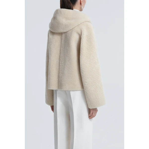 Nour Hammour Jackets Color | Cooper Hooded Curly Shearling Jacket luxury leather Jackets from Luxury Shoes 