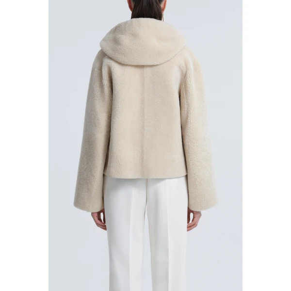 Nour Hammour Jackets Color | Cooper Hooded Curly Shearling Jacket luxury leather Jackets from Luxury Shoes 
