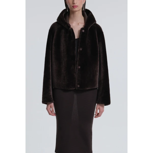 Nour Hammour Jackets Color | Cooper Hooded Shearling Jacket luxury leather Jackets from Luxury Shoes 