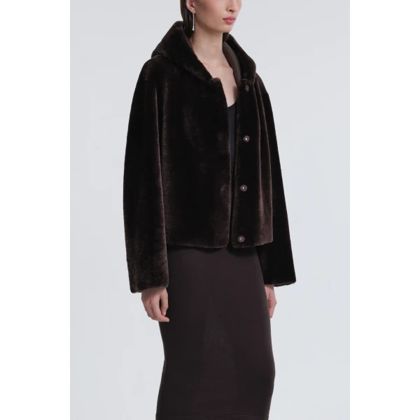 Nour Hammour Jackets Color | Cooper Hooded Shearling Jacket luxury leather Jackets from Luxury Shoes 