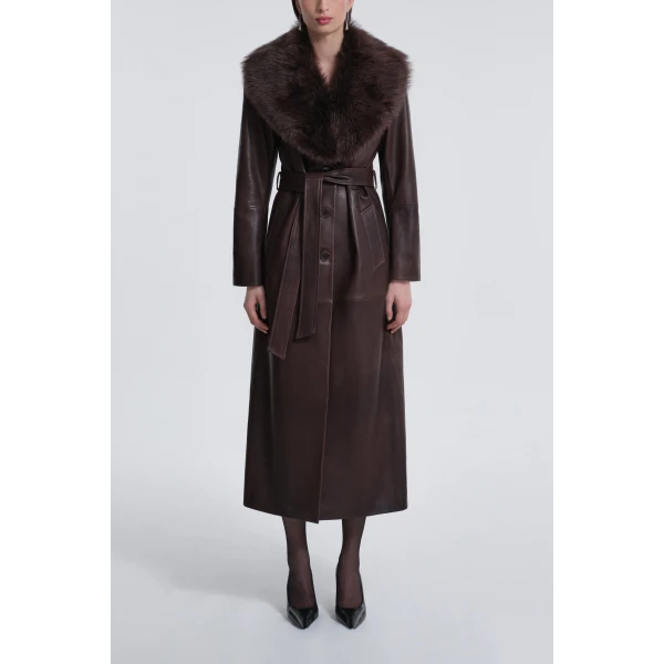 Nour Hammour Coats Color | Dakota Glamorous Leather Coat luxury leather Coats from Luxury Shoes 