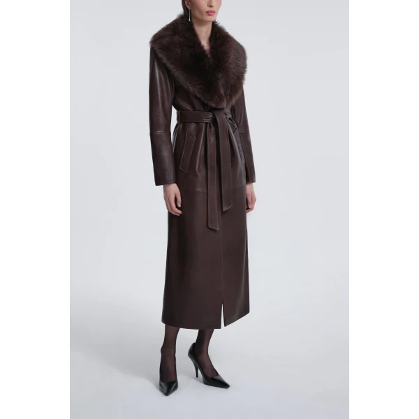 Nour Hammour Coats Color | Dakota Glamorous Leather Coat luxury leather Coats from Luxury Shoes 