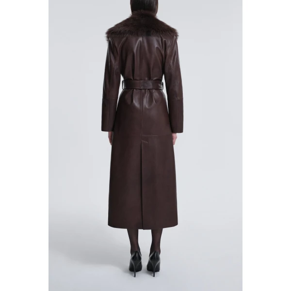 Nour Hammour Coats Color | Dakota Glamorous Leather Coat luxury leather Coats from Luxury Shoes 
